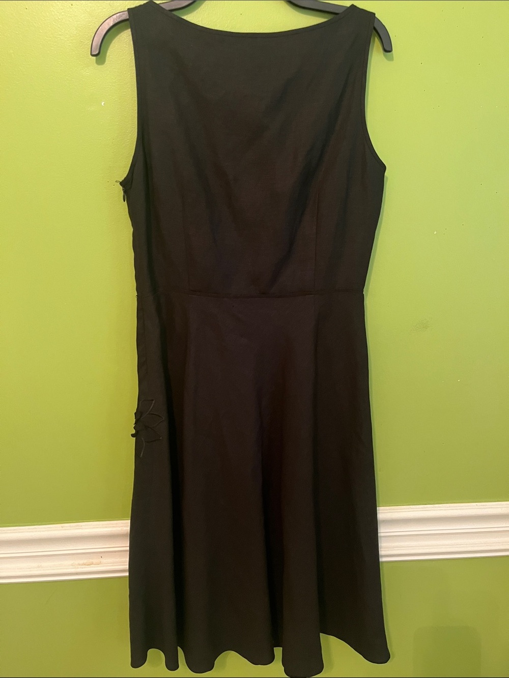 Adrianna Papell Black Linen Midi Dress Floral Appliqué - Picture 4 of 4